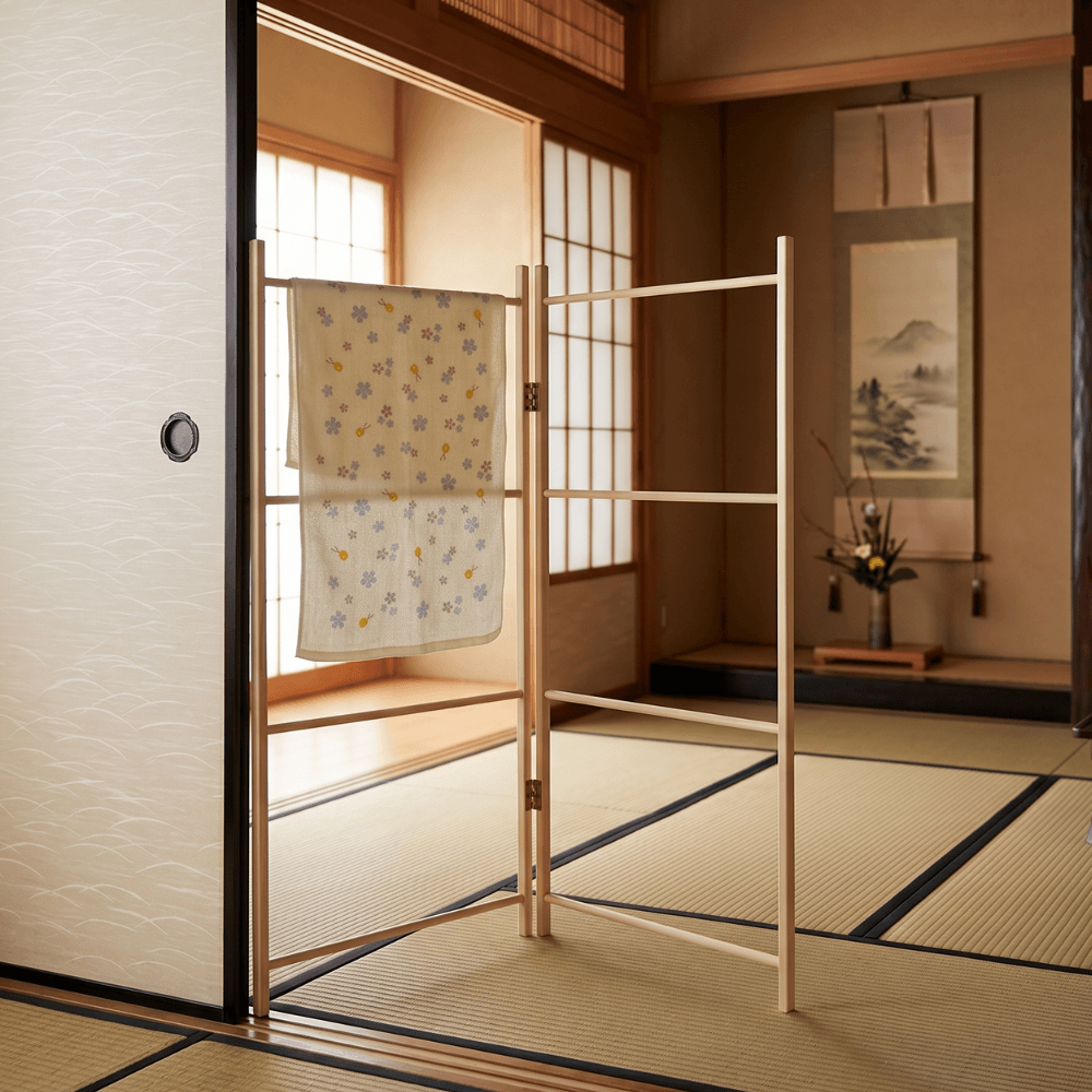 ひのきタオル掛け 衝立 ハンガー 無垢